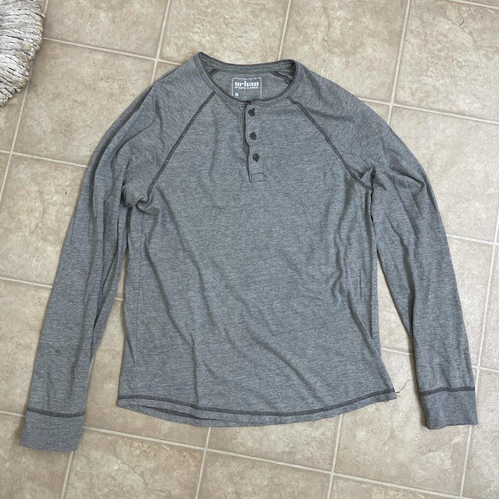 T shirt grey urban pipeline long sleeve Henley button